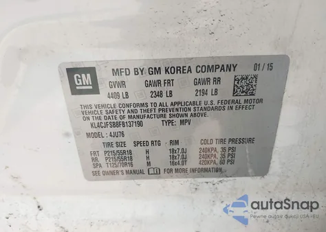 2015 Buick Encore Convenience z USA, uszkodzony, nr VIN KL4CJFSB8FB137190